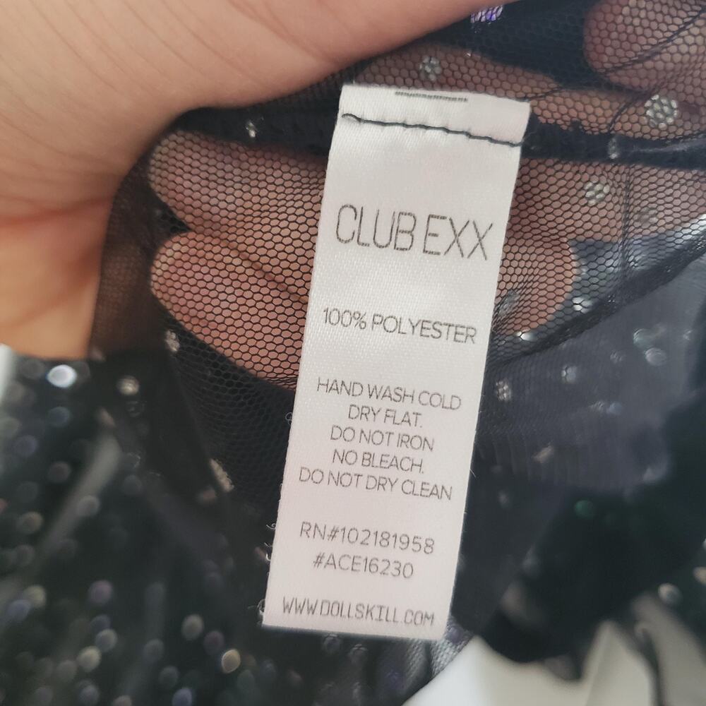 CLUB EXX Skirt Womens Large Black Sheer Sequin Mesh Maxi Festival Rave - Picture 4 of 7